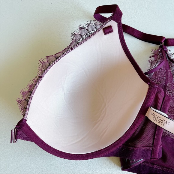 Victorias Secret Lace Purple Plunge Front Closure Bra Size 34DD - Picture 4 of 4